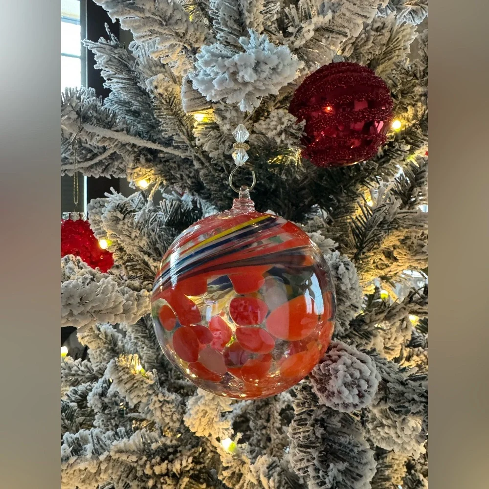 Handmade Mouth Blown Swirled Glass Ornament Poland Artisans Holiday Decor